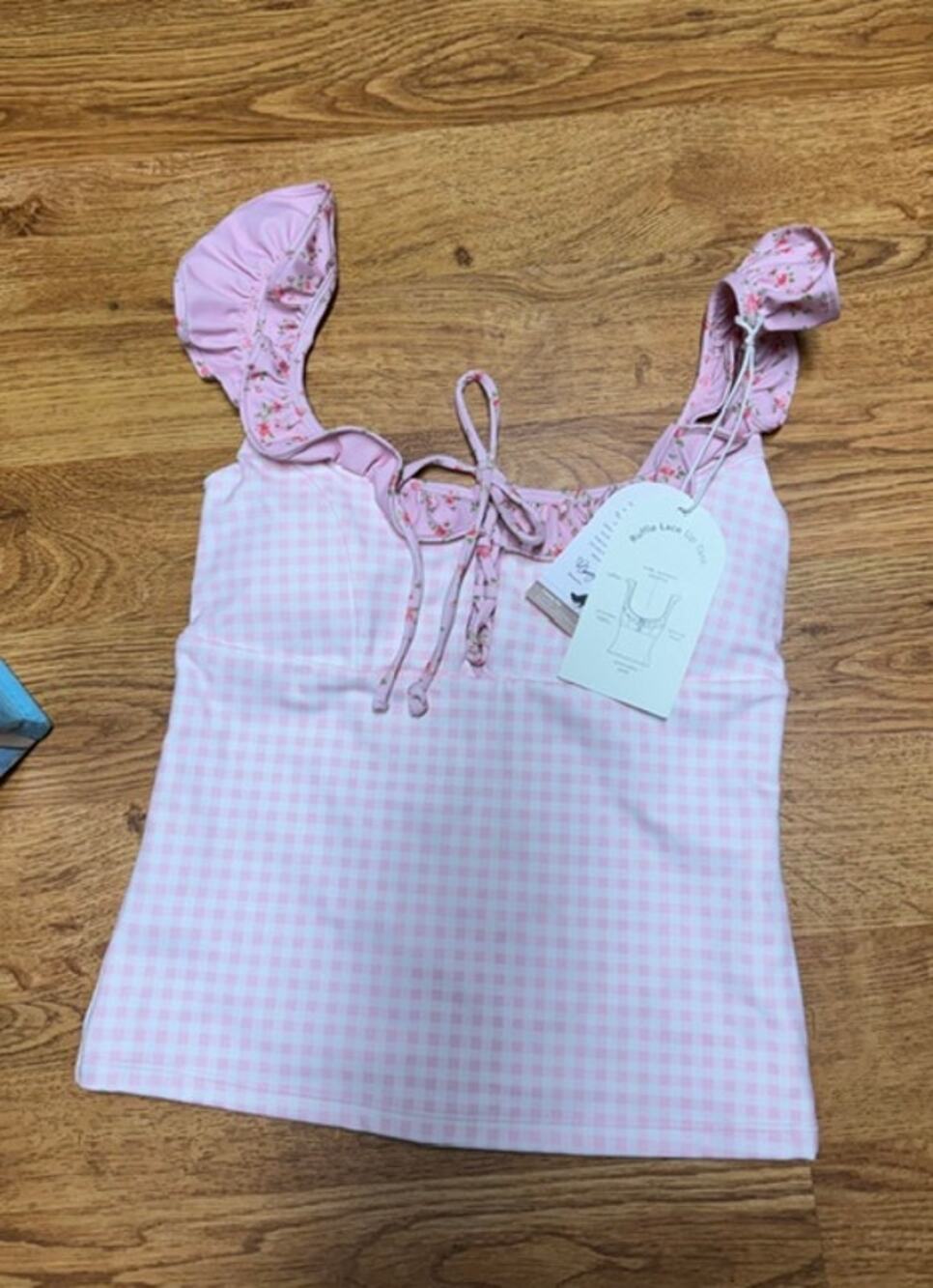 NWT Blogilates Women's Ruffle Lace Up Tank Top - Pink Floral - XS